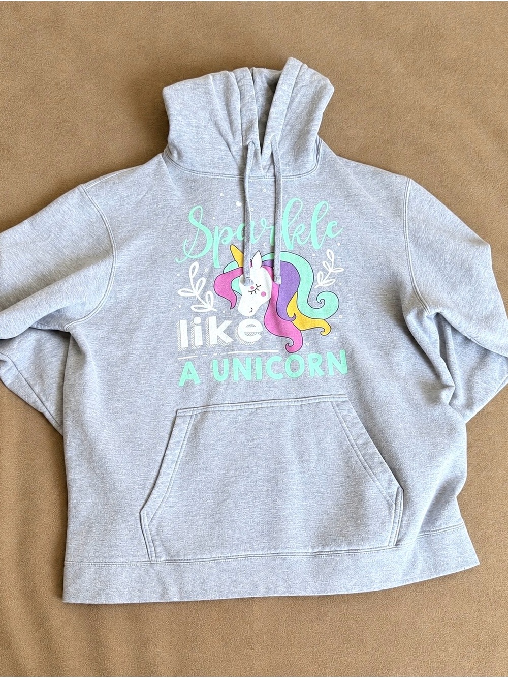 Kids Gray Hoodie with Pastel Unicorn Graphic